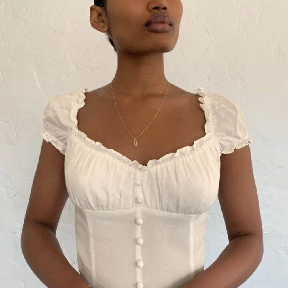 Reformation White Ruffle Sleeve Button-Front Blouse - Picture 4 of 7